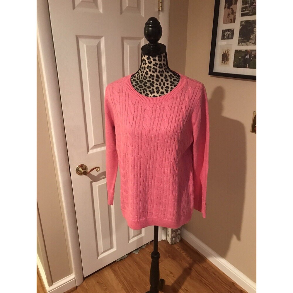 Talbots Sweater Women's XP Pink Cable Knit Pullover Long Sleeve Cotton Blend G5